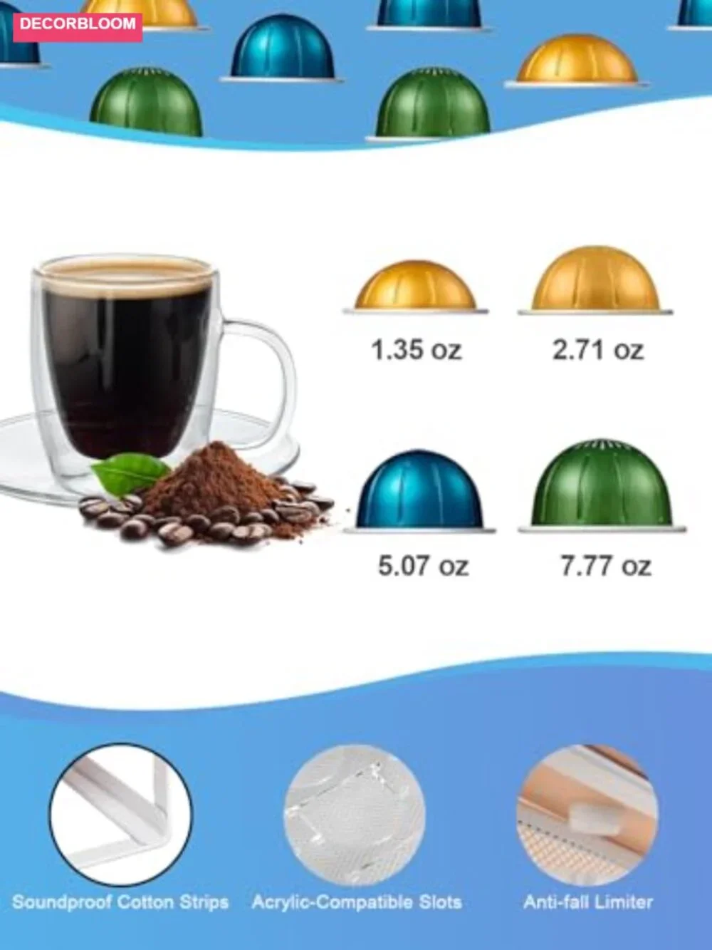 Coffee Pod Storage Drawer and Coffee Maker Stand, Holds 56 Small or 28 Large